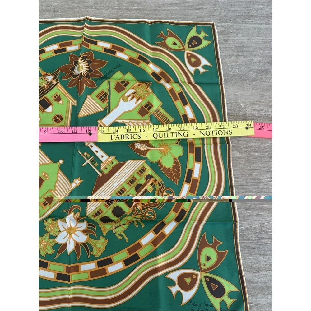 VTG Smith's of Bermuda Scarf Island Landmarks 60s 70s Design Green 22